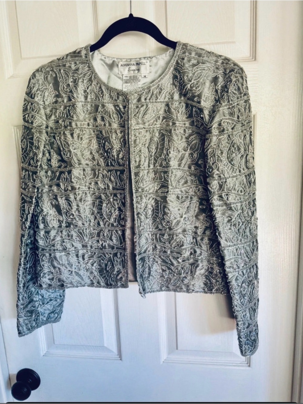 Adrianna Papell Silver-Tone Embroidered Open-Front Jacket